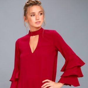 Lulus Aesthetic Aspirations Red Flounce Sleeve Sh